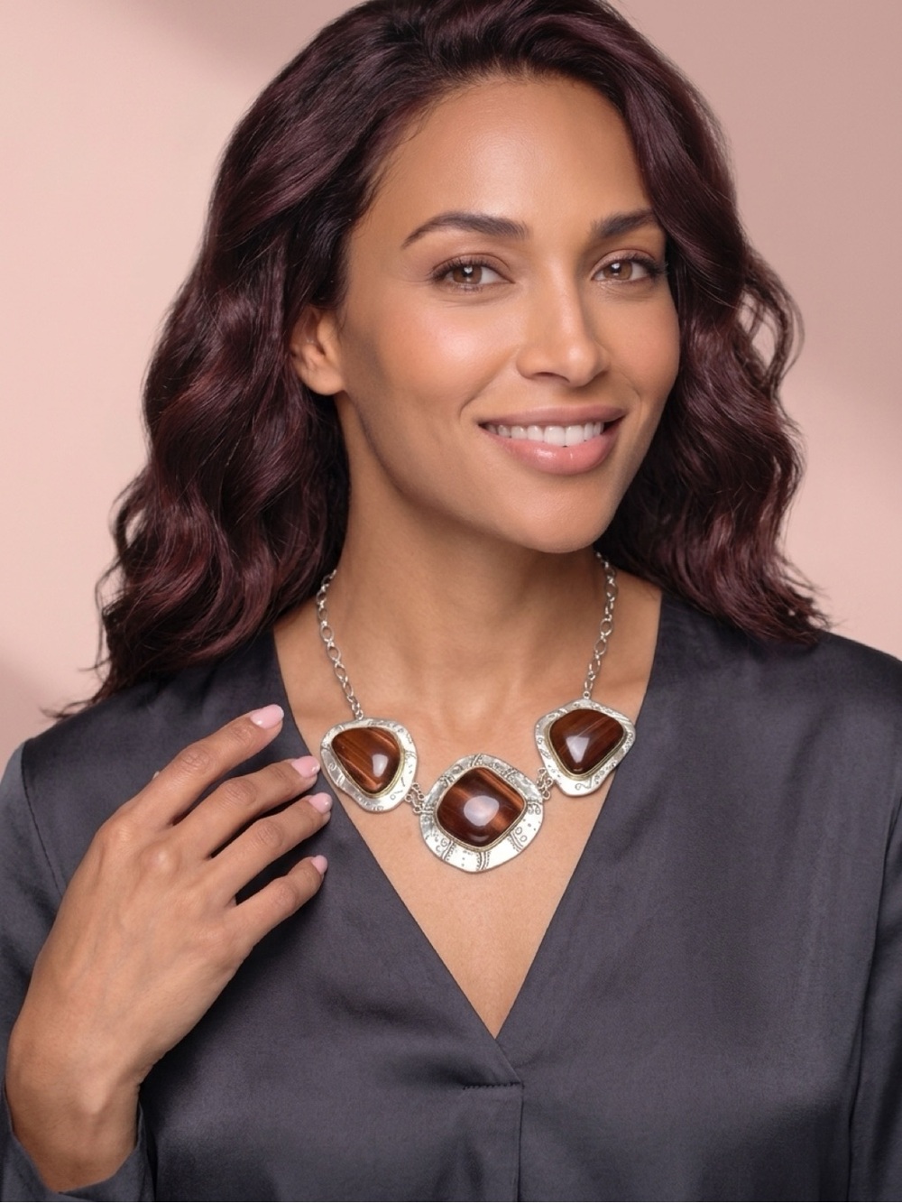 Silpada Silver Necklace with Brown Stones
